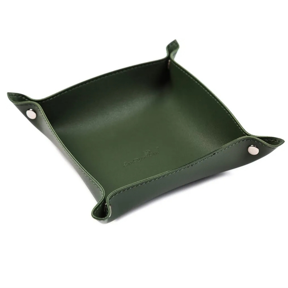 Green Leather Snap Jewelry Valet Tray